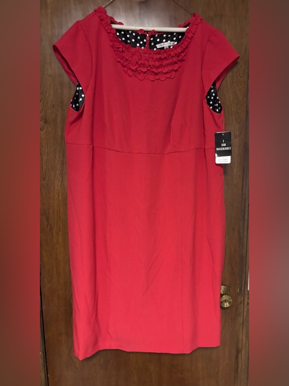 Sandra Darren Red Midi Dress with Polka Dot Lining